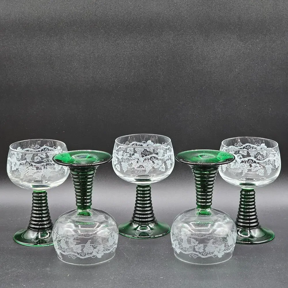Mid Century Luminarc Etched Grape Roemer Wine Glass Set